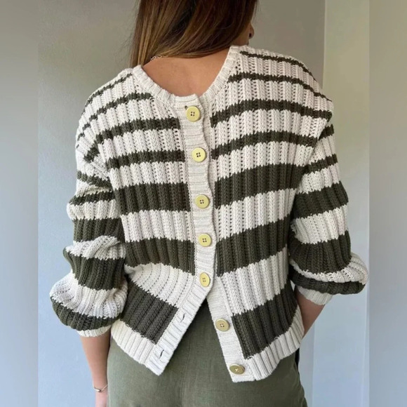 NWT Splendid x Rachelove Striped Reversible Cardigan Green & Cream Size XL - Picture 2 of 10